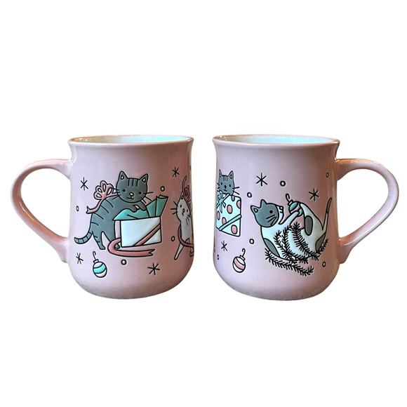 NEW Clementine CATS Pink Christmas Mug Set of 2 Ceramic 16oz Holiday - Picture 8 of 15